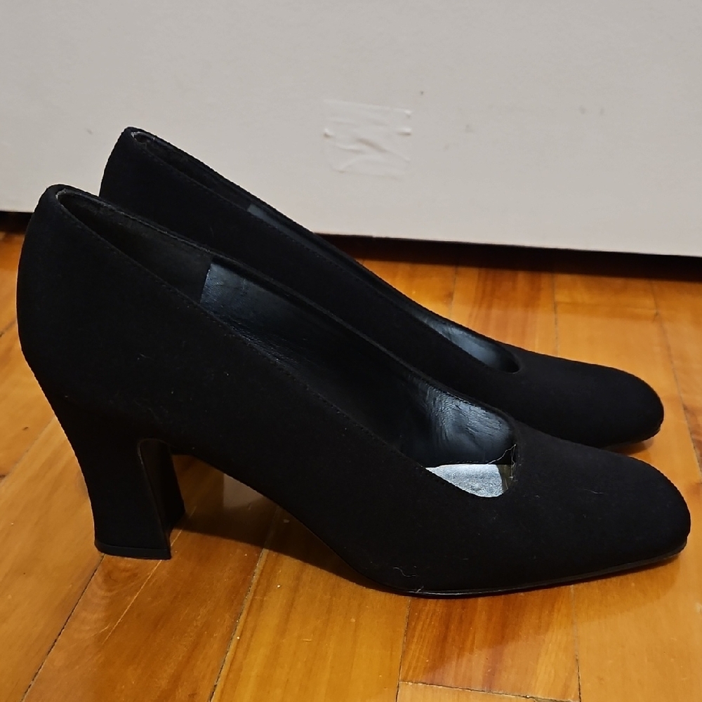 Stuart Weitzman Black Fabric Heels, 7.5